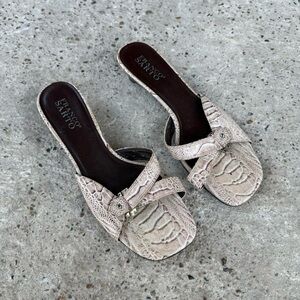 Franco Sarto Croc-Embossed Beige Slide Mules